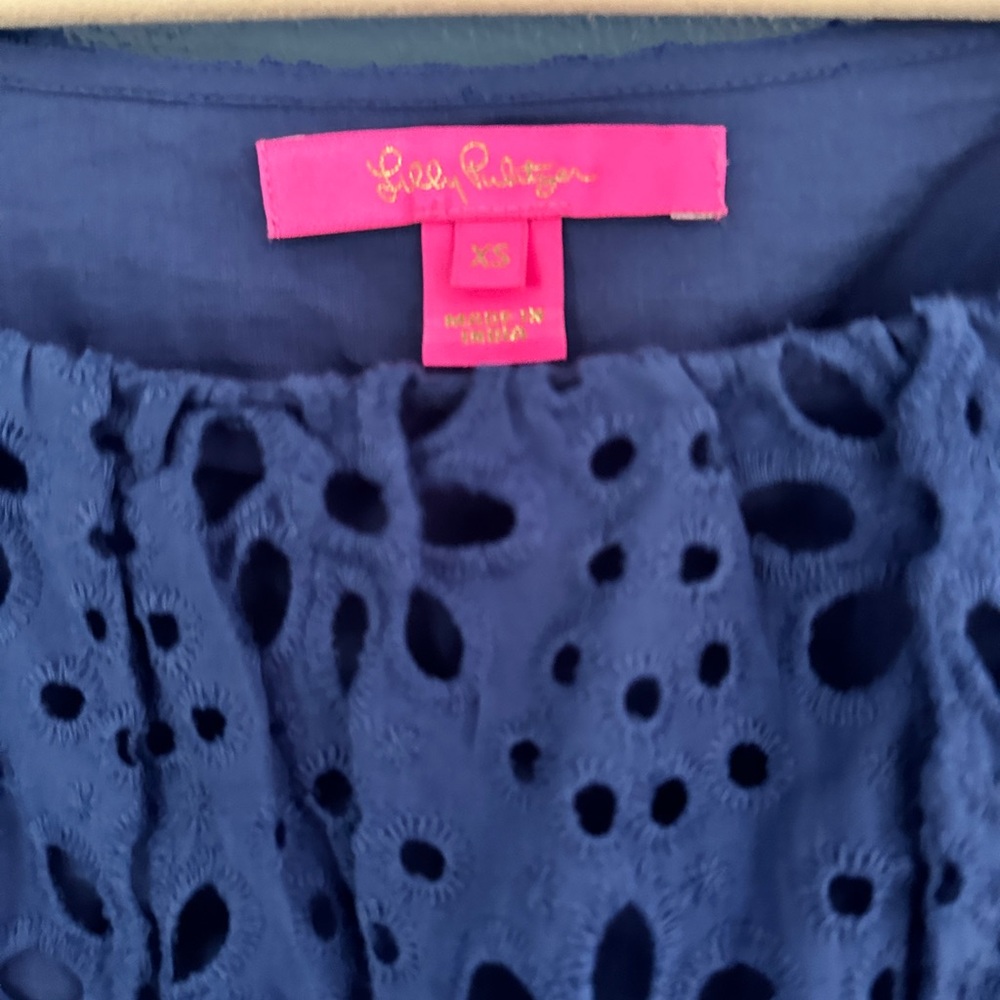 Lilly Pulitzer Blue Blouse Puff Sleeve Embellished - Picture 2 of 3